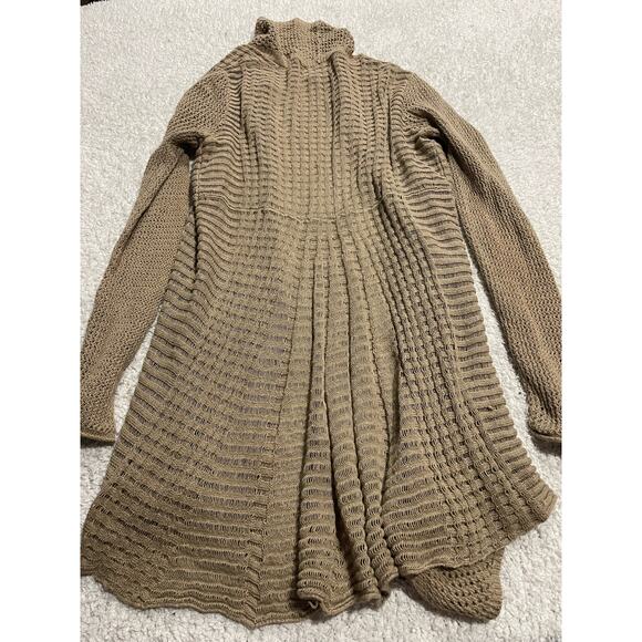 Cynthia Rowley Womens Small Open Front Long Sweater Cardigan Brown Linen Blend - Picture 2 of 8